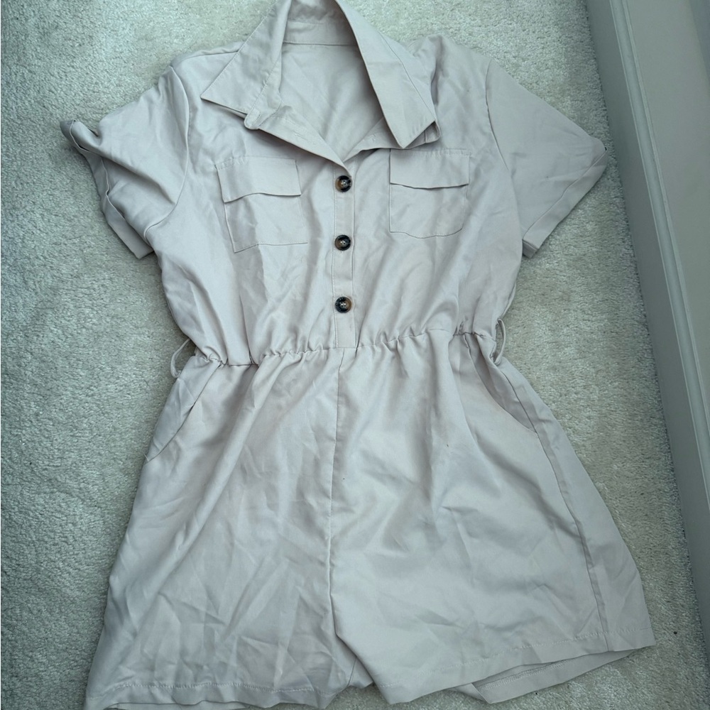 Light Beige Button-Up Romper